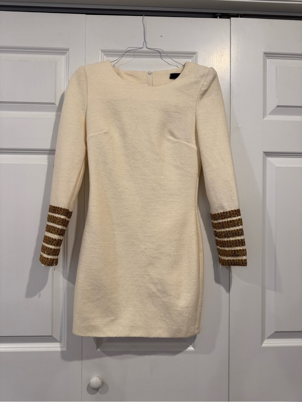 Shibuya 109 Cream Long Sleeve Mini Dress Gold Embellished Cuffs M